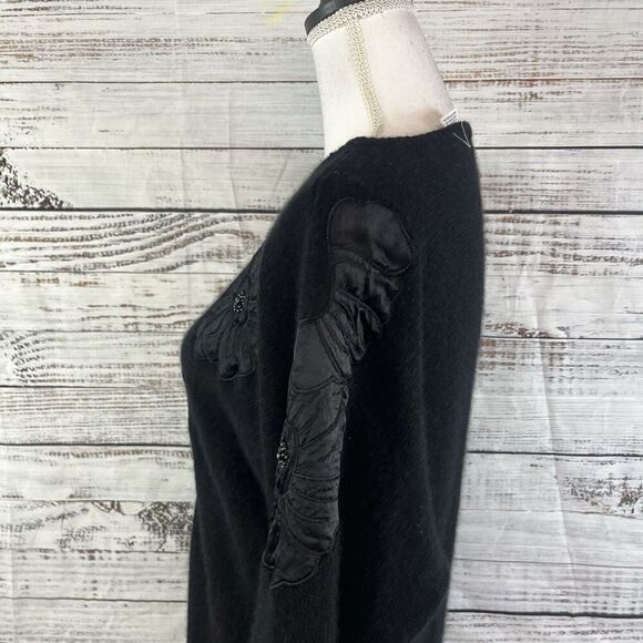 Vintage Lindsey Blake Sweater sz Medium Black Wool Angora Rabbit Floral Beading - Picture 8 of 11
